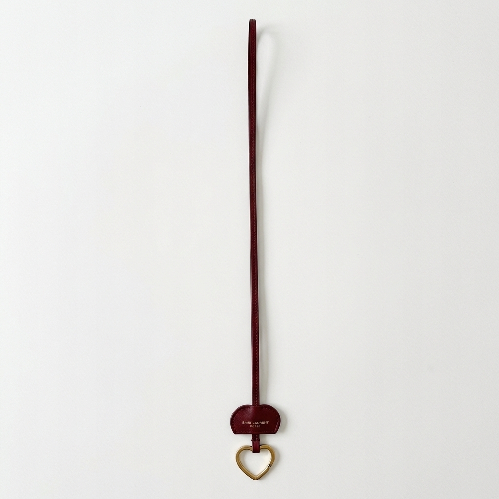 New Saint Laurent Women's Opyum Patent Leather Heart Keyring Necklace In Red
